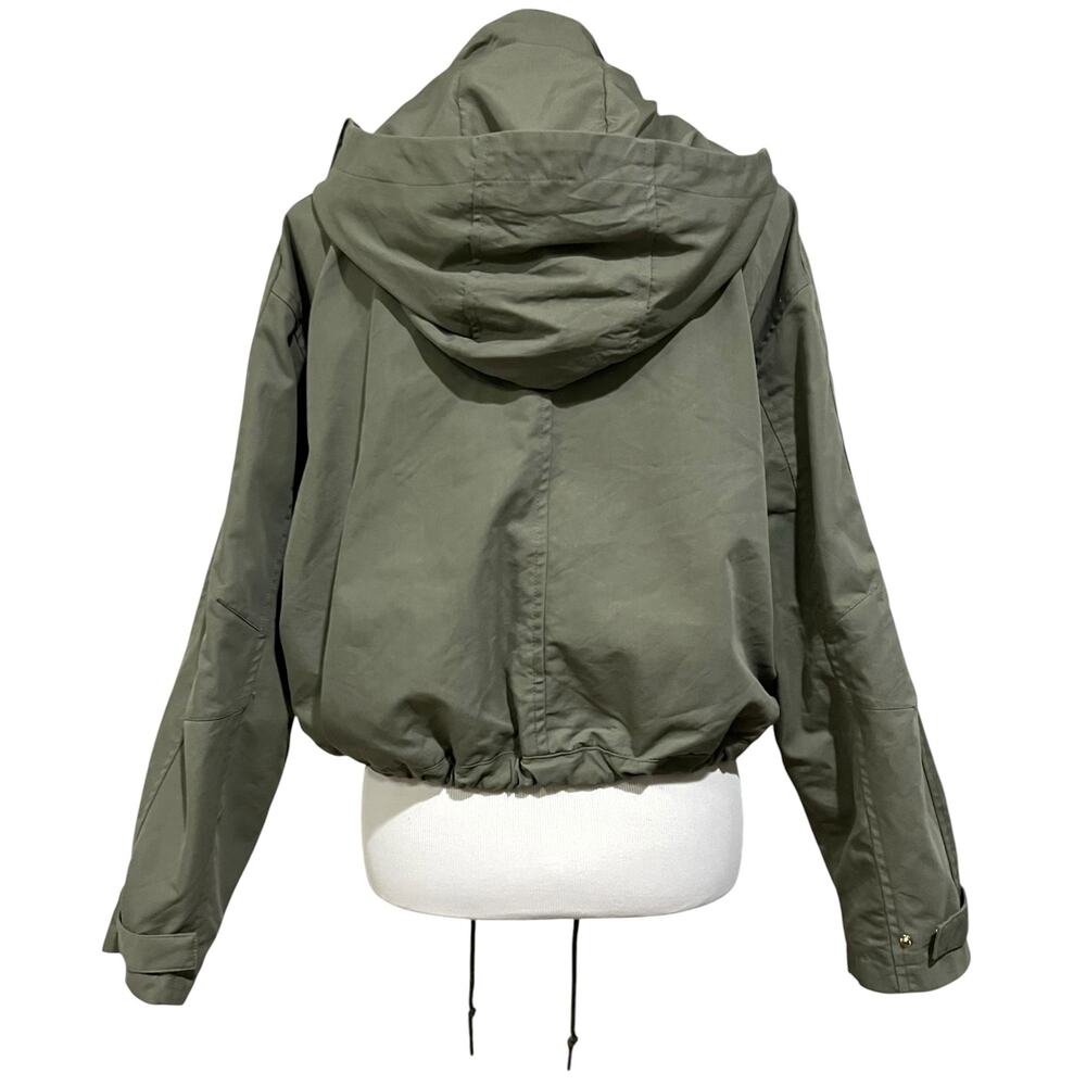 Womens Cropped Utility Jacket Sz M Cargo Coat Hood Pockets Green Adjustable H&M - Picture 3 of 9